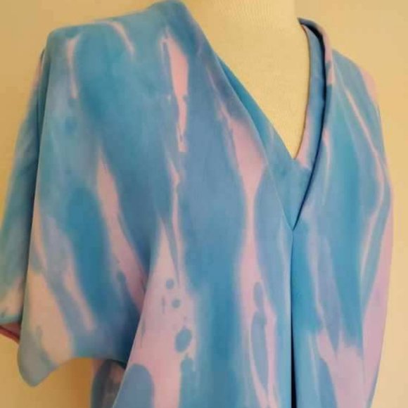 New painted Silk Vince shirt popover blouse dolman caftan top pink blue striped - Picture 4 of 13